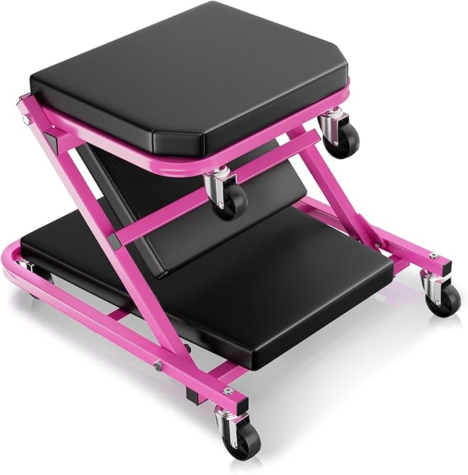 Auto Dynasty 36" Z-Creeper Seat, 2-in-1 Foldable Garage Creeper Shop Seat, 330 LBS Capacity Automotive Mechanic Repair Under Car Rolling Creeper Seat, Purple