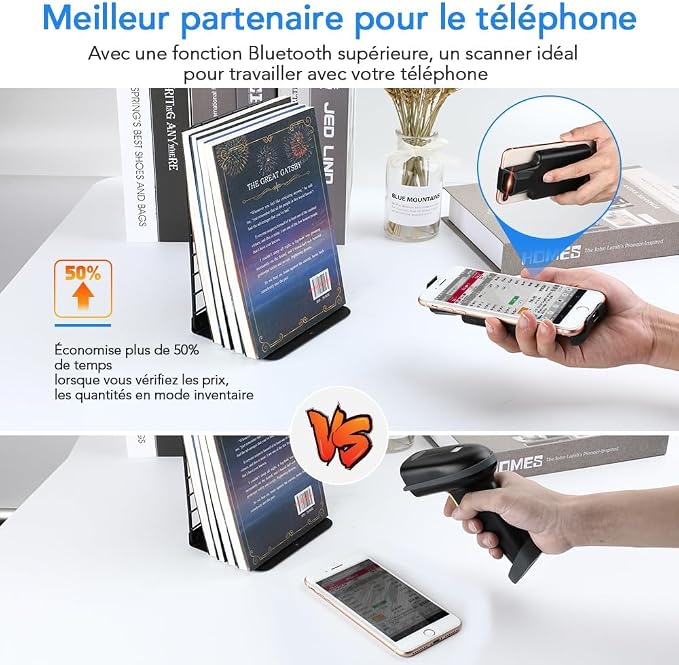 Eyoyo Bluetooth Back Clip Phone Barcode Scanner, 1D 2D QR Wireless Bar Code
