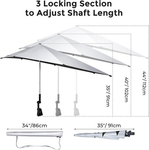 G4Free UPF 50+ Adjustable Umbrella - Universal Clamp for Beach Chair, Golf Cart, Wheelchair & More (Black)