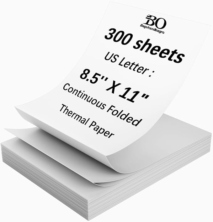 300 Sheets Thermal Printer Paper Continuous Folded 8.5 x 11 Inches US Letter