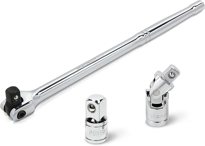 Powerbuilt Flex Head 3/8-Inch Drive Breaker Bar Extension with Socket Adapter and Universal Joint Set, 10 Inches Long Flex Handle, 3/8" Drive Female by 1/2" Drive Male Adapter - 641511
