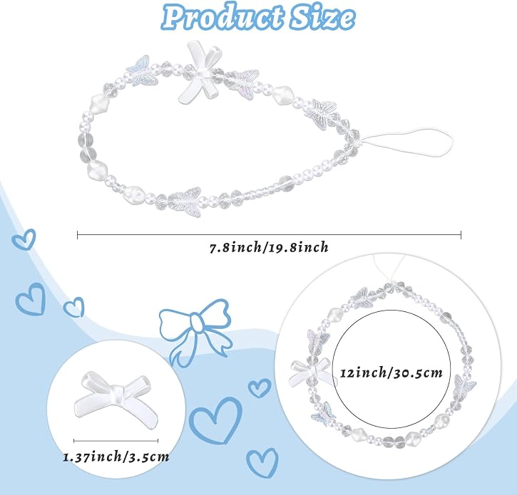 Pink Beaded Phone Wrist Straps, Y2K Phone Case Charms Camera Charm Strap