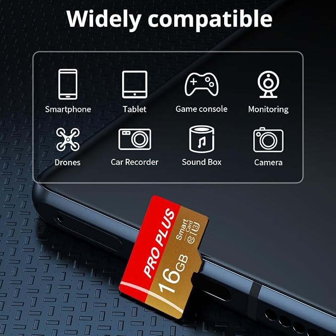 2 Pack Memory Card 16GB with Adapter, High Speed TF Card, UHS-I C10 A1 Memory