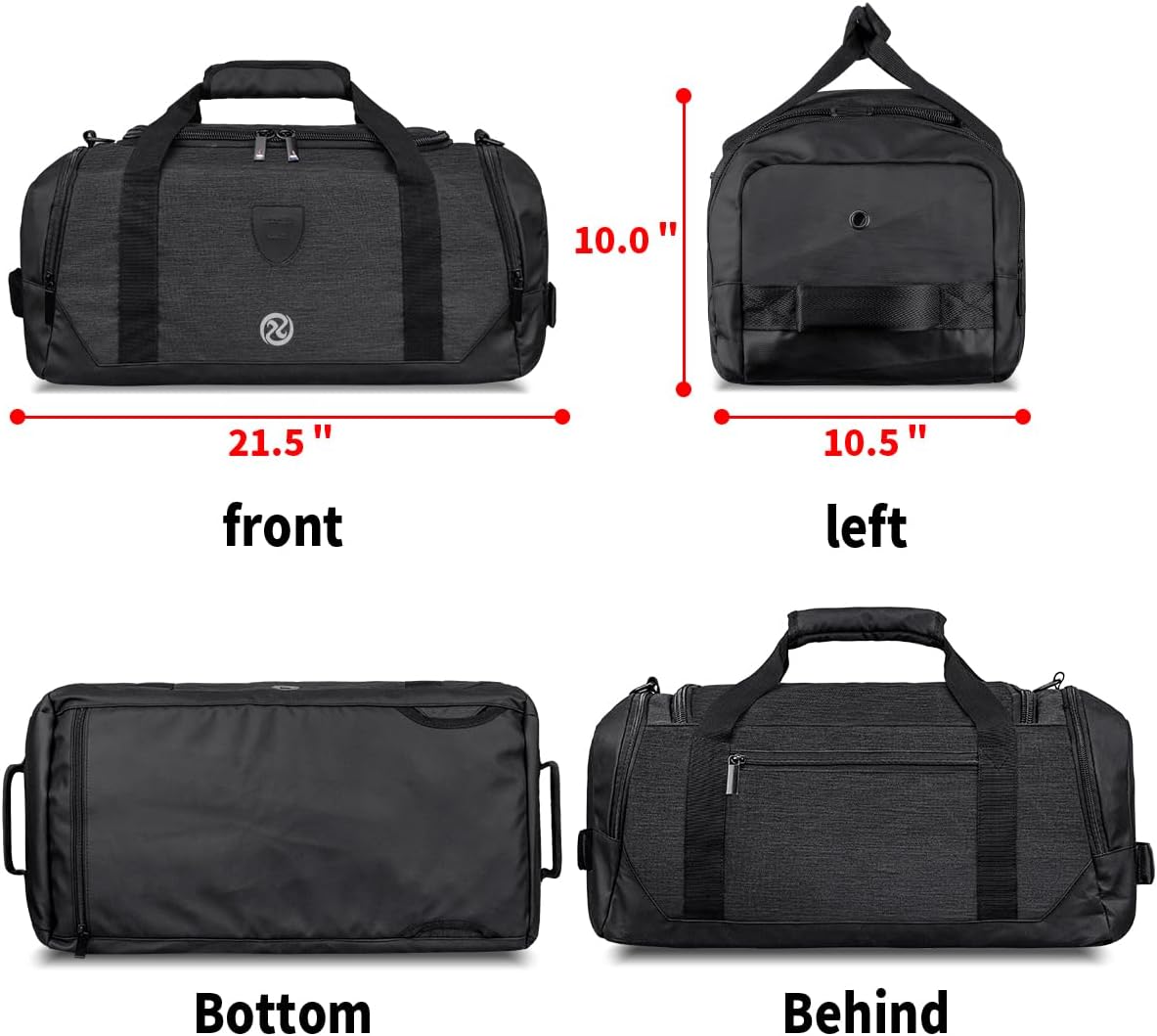 Skiennix Waterproof Gym Duffle Bag | Versatile Sports Backpack with Shoe Compartment - Black