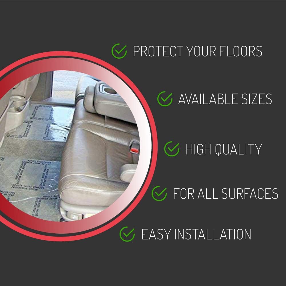 Hi-Tech Auto Adhesive Plastic Floor Mat, 4 mil | Perforated Every 24" | 100 Mats Per Roll | (24" Wide, 200' Long)