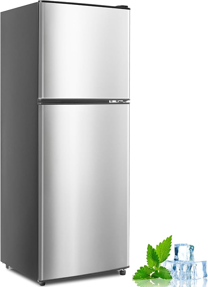 5.0 Cu.Ft 2 Door Apartment Size Refrigerator with Freezer Combo | Mini Fridge with Freezer 7 Settings Temperature Adjustable Stainless for Kitchen, Dorm, Office