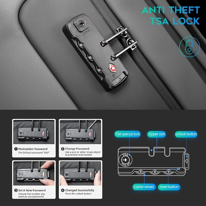 BANGE Anti Theft Backpack With TSA Lock, Waterproof Backpacks With YKK Zipper