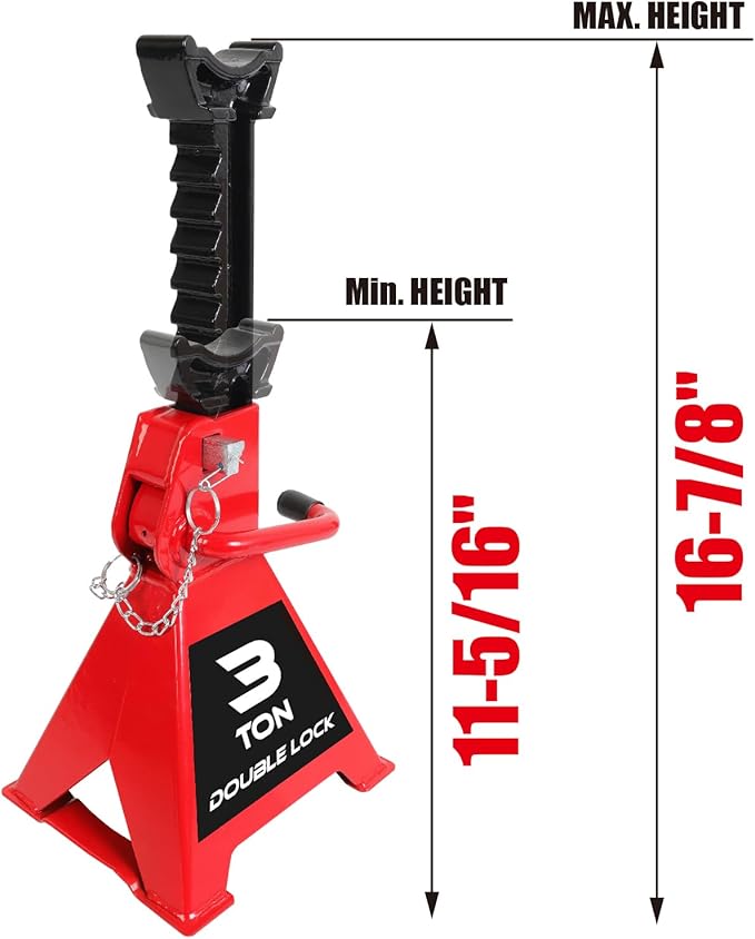 Big RED Torin 3 Ton Steel Heavy Duty Jack Stands: Double Locking Pins - Red, 1 Pair (2 Pack)