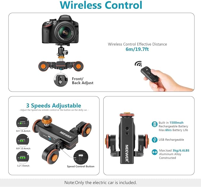 Neewer 3 Wheels Wireless Video Camera Dolly, 3 Speed Motorized Electric Track
