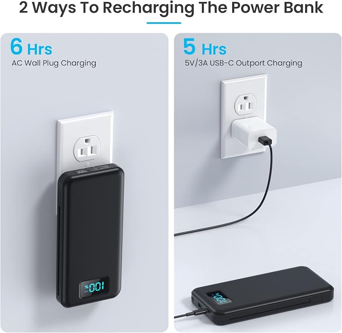 Portable Charger for iPhone with Built in Cables & Wall Plug,10800mah Travel Essentials Power Bank,4 Output LCD Display External Battery Pack Phone Charger for iPhone 17/16/15/14,Galaxy,Android etc