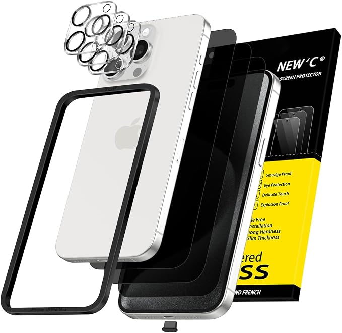 NEW'C 3x Privacy for iPhone 15 Pro Max Screen Protector+ 3x Camera Lens