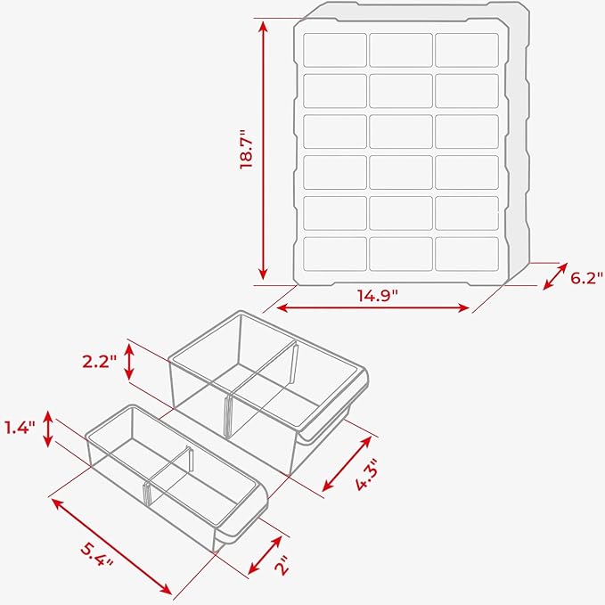 INTERTOOL Small Parts Organizer for Hardware & Screws | 39 Removable Bins with Dividers | Wall Mount or Desktop Craft & Lego Storage Cabinet | 19” x 15” x 7” BX08-4013