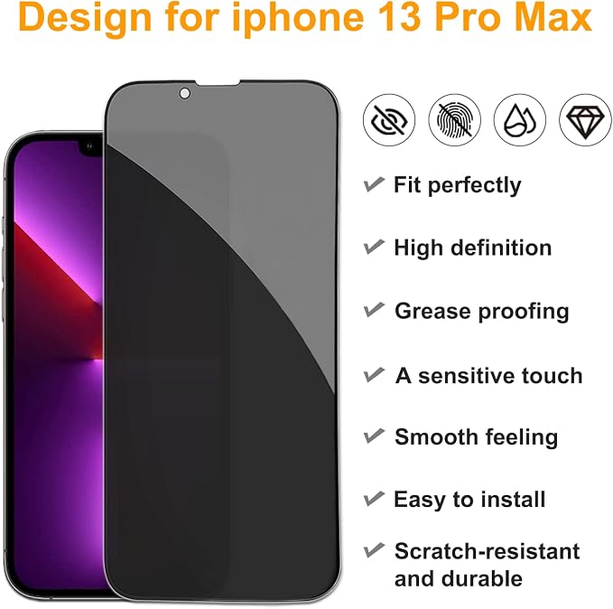 PEHAEL 2+2Pack for iPhone 13 Pro Max Privacy Screen Protector
