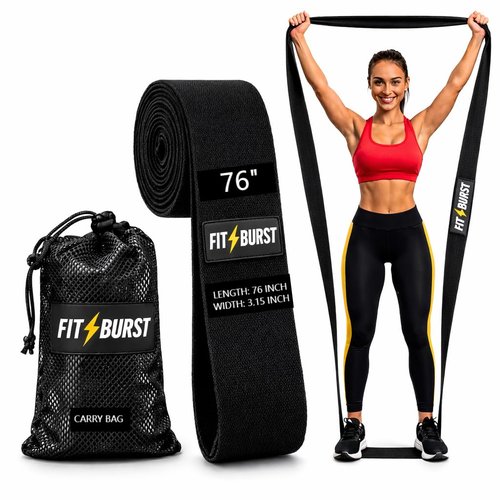 76" Premium Black Fabric Resistance Bands – Extra Long Non-Slip Stretch Bands for Exercise, Yoga & Physical Therapy – No Pinching & Snapping – Durable 3" Wide Extra Long Workout Strap for Pilates