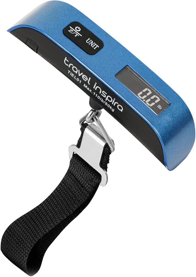 travel inspira Luggage Scale, Portable Digital Hanging Baggage Scale for Travel, Suitcase Weight Scale with Rubber Paint, 110 Pounds, Battery Included