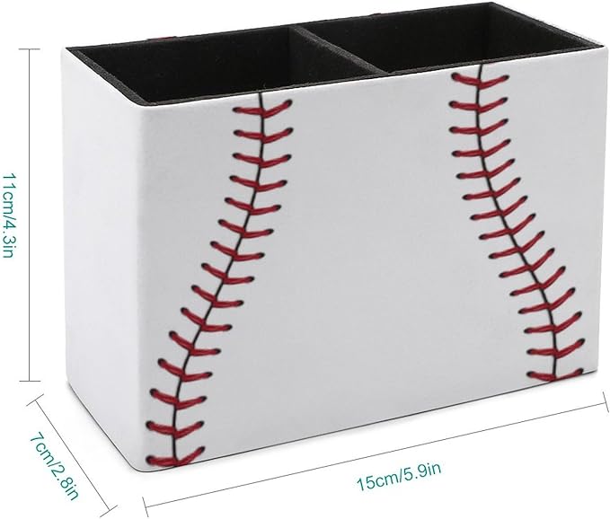 Pen Holder, Pencil Holder for Desk Organizer, Baseball Lace Sport Ball PU Leather Pencil Cups Desktop Stationery Storage Makeup Brush Holder Pen Organizer for Office Home