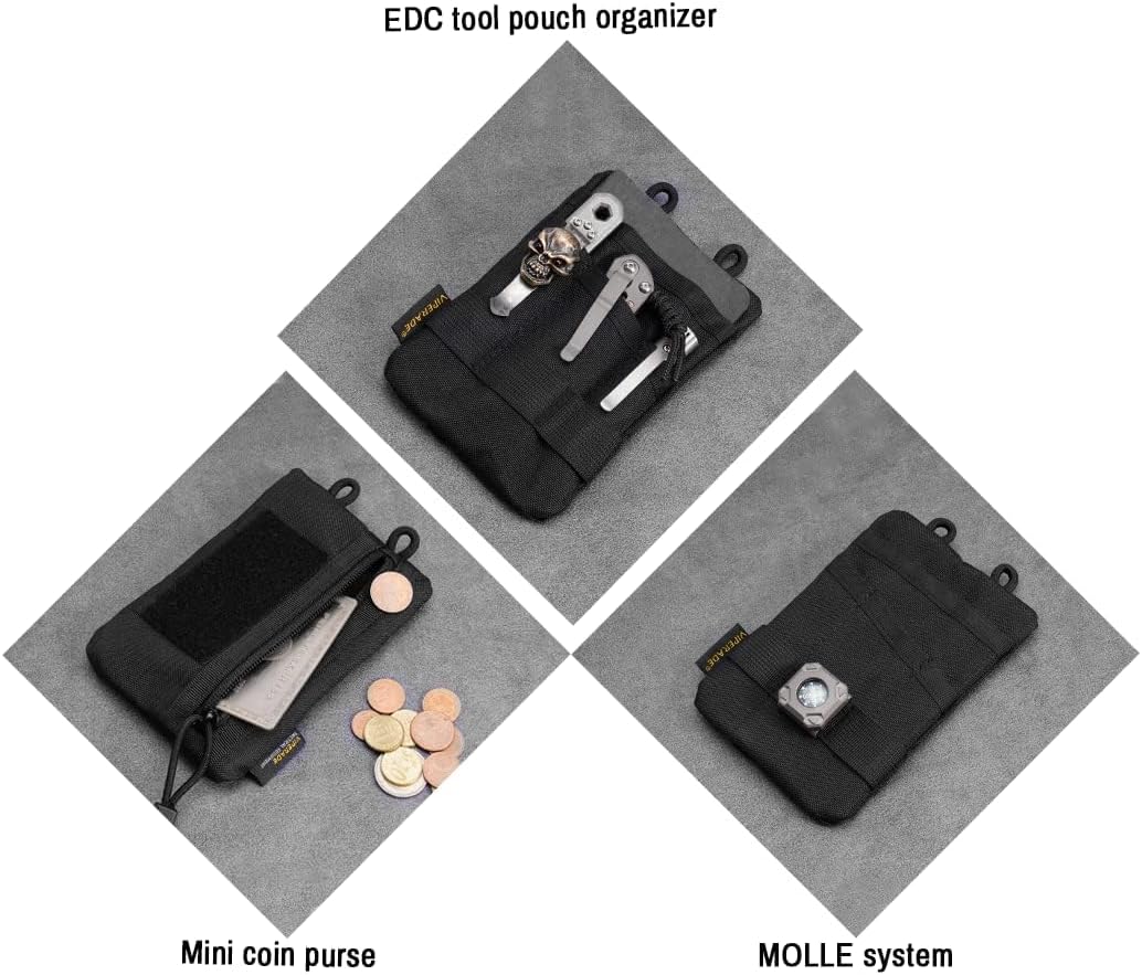 VIPERADE VE1-P Pocket Organizer, EDC Pocket Organizer Men, EDC Organizer Pouch Tool Pouch with 5 Tool Storage EDC Pouch for Flashlight, Pocket Knife, Tactical Pen, EDC Gear (Black)