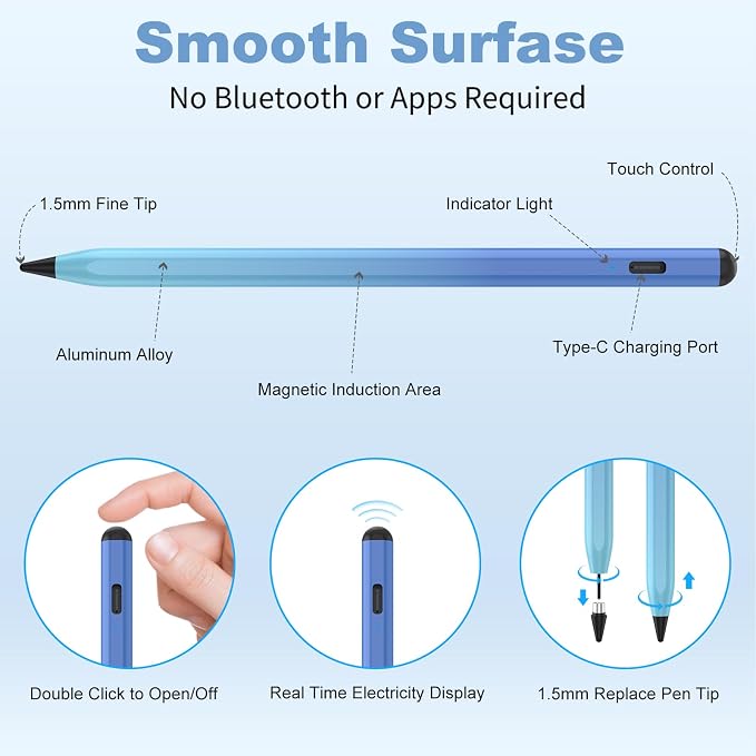 Stylus Pen for iOS&Android Touch Screens, Active Pencil for Samsung, Smart