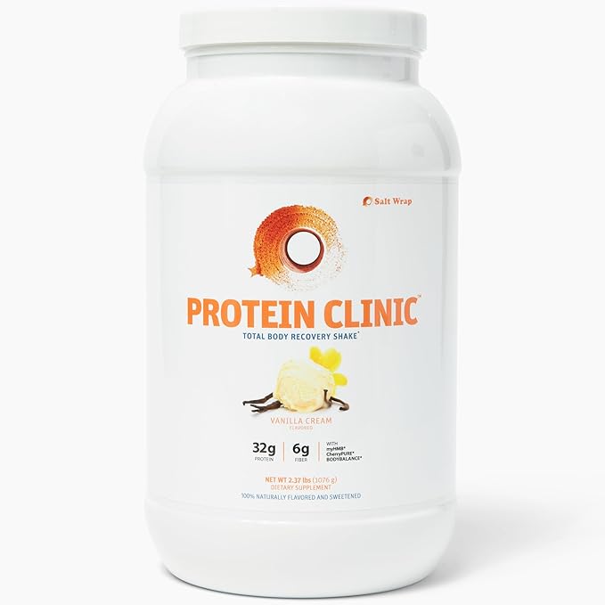 SaltWrap Protein Clinic - Total Body Recovery Shake with Collagen Peptides, HMB, Tart Cherry Extract, Pea Protein Powder Isolate, Prebiotic Fiber for Joints Natural Muscle Builder & Recovery - Vanilla