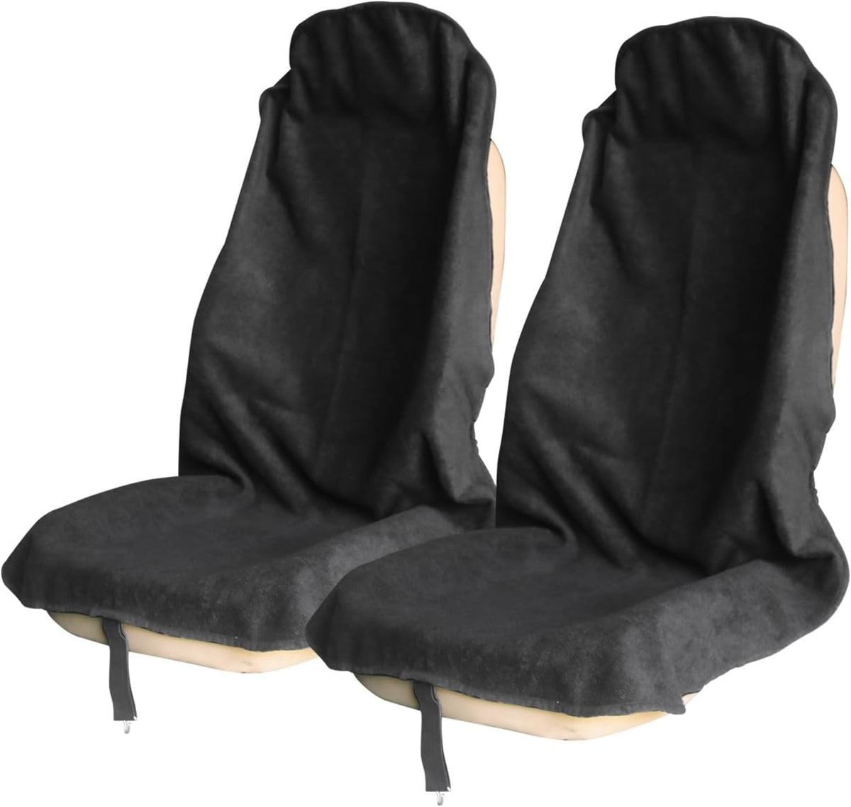 Sweat Towel Car Seat Cover Protector Front Seats for Gym Workout, Running, Swimming, Beach and Hiking, Waterproof Universal Seat Cover for Car, Trucks, Van & SUV (2, Pure Black, Front)