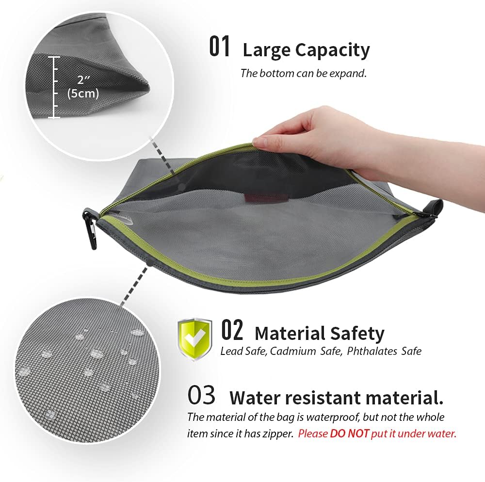 pack all Water-Resistant Zipper Pouch, Mesh Zipper Bag, 10.23"x7.48"