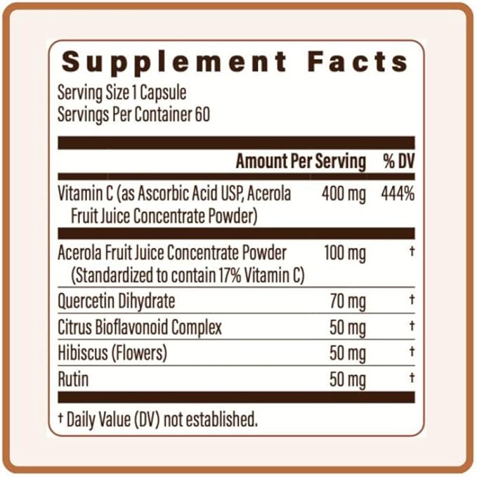 | Vitamin C Complex | 400mg Vitamin C with Acercola & Citrus Bioflavonoids + Natural D3 5,000IU