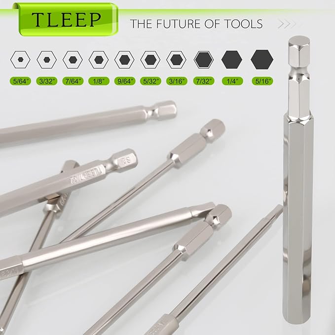 20 x 1/4 Inch Hex Head Allen Wrench Drill Bits 100MM Long, SAE 5/16” to 5/64” & Metric 12mm to 1.5mm, S2 Steel Magnetic Tips Screwdriver Socket Bit Set for Ikea Type Furniture, Silver
