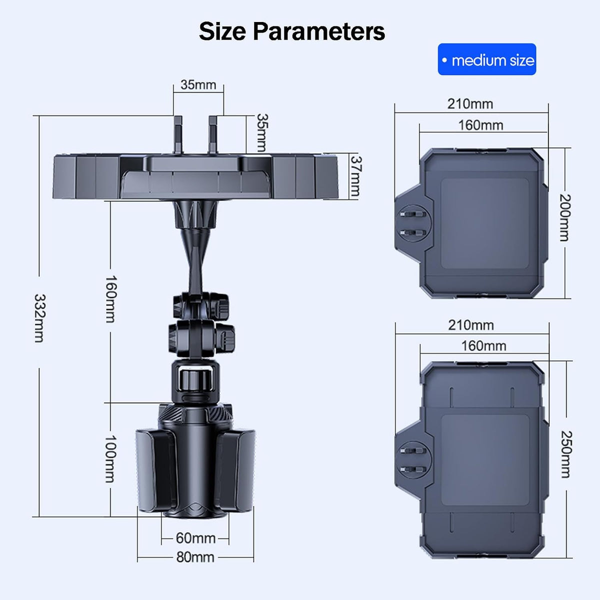 7.9-9.8in Expandable Car Cup Tray, 360 Rotating w/Phone Holder for RV Truck