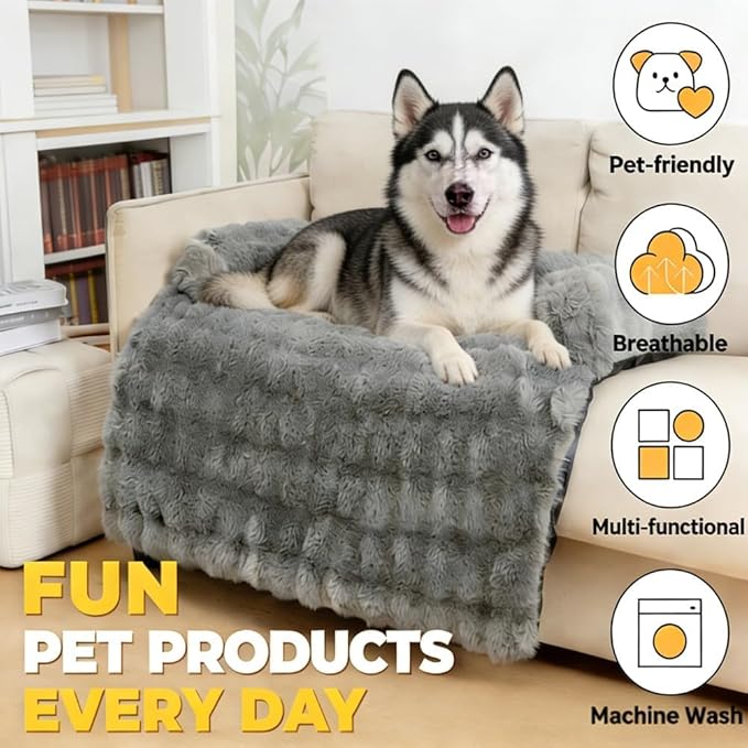 Dream Cloud Pet Sofa Bed for Dogs Cats, 2026 Washable Removable Calming Fluffy Plush Mat for Furniture Protector, Long Fur Non-Slip, for Small/Medium/Large Home Pets (Dark Pink, M: 33.5 * 28.3IN)