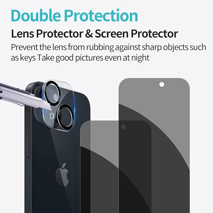 PEHAEL 2+2 Pack for iPhone 15 Plus Privacy Screen Protector