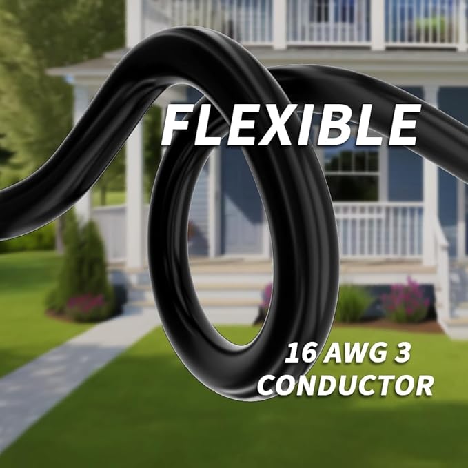 PlugSaf 200 ft 16 awg Outdoor Extension Cord Black, Cold Weatherproof -58°F, Flame Retardant, Flexible 3 Prong Electric Cord Waterproof for Lawn Office,10A 1250W 16AWG SJTW, ETL Listed
