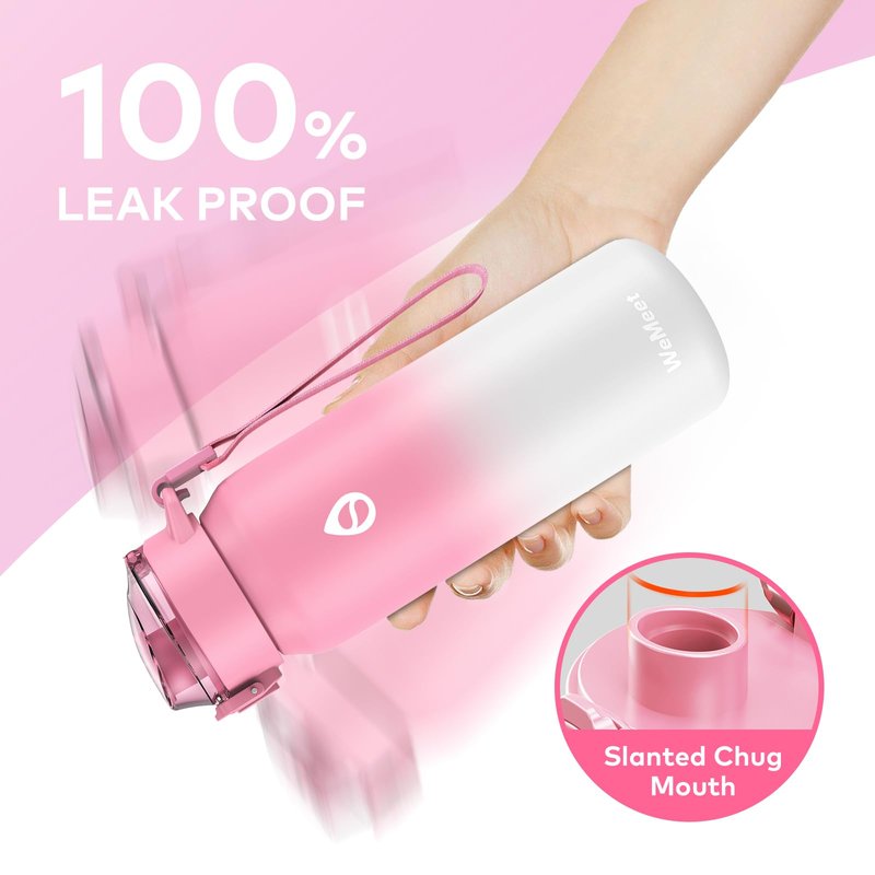 WEMEET Insulated Water Bottle with Removable Straw 17oz, 18/10 Stainless Steel Double Walled Water Cup for Sports, Gym, Travel, and School(PINK WHITE)