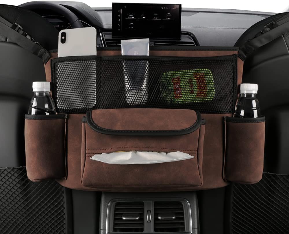 JEYODA Car Handbag Holder Between Seats Suede Large Capacity Car Purse Holder Automotive Consoles & Organizers for Document Phone Storage Car Organizer(1925-style 2 grey)
