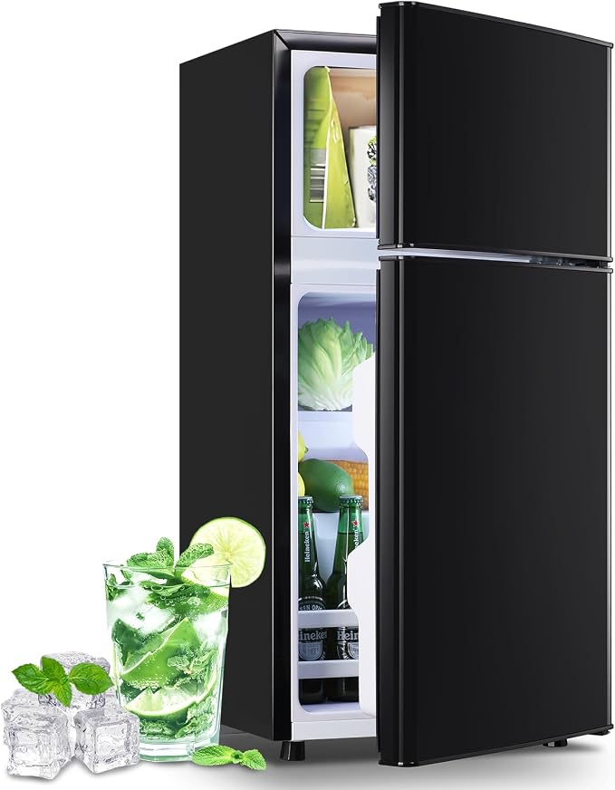 2.4 Cu.Ft Small Refrigerator with Freezer Mini Fridge Removable Plastic Shelves Ideal for Apartment,Dormitory Black