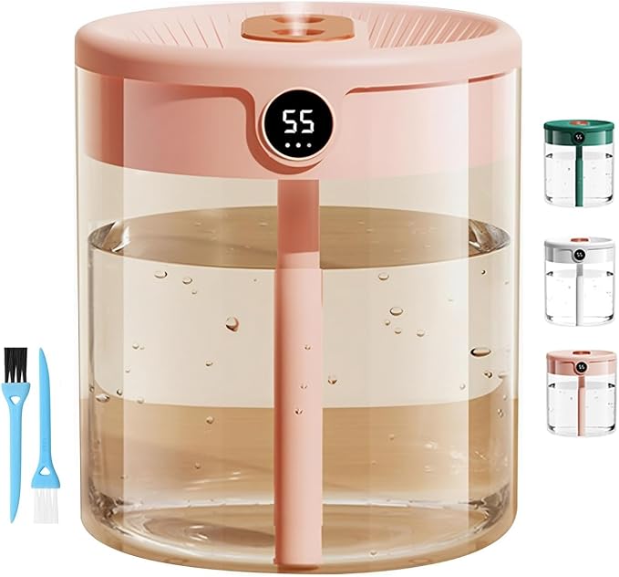 Dreamzy Humidifier for Large Room Cool Mist Bedroom Desktop Double Nozzle Cool Mist Humidifier with Night Light,with 2 Cleaning Brush Top Fill Lasts Up to 24 Hours,Auto Shut-Off,No leakage Design(Pink