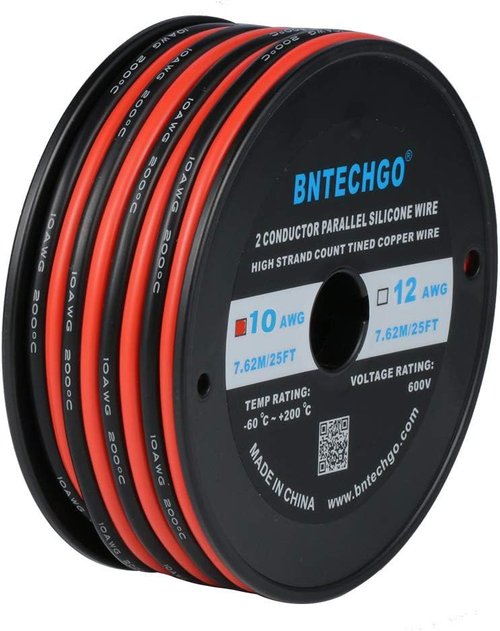 BNTECHGO 10 Gauge Silicone Wire Spool - Flexible Red & Black 25ft High-Temperature 600V Cable for LED Strips
