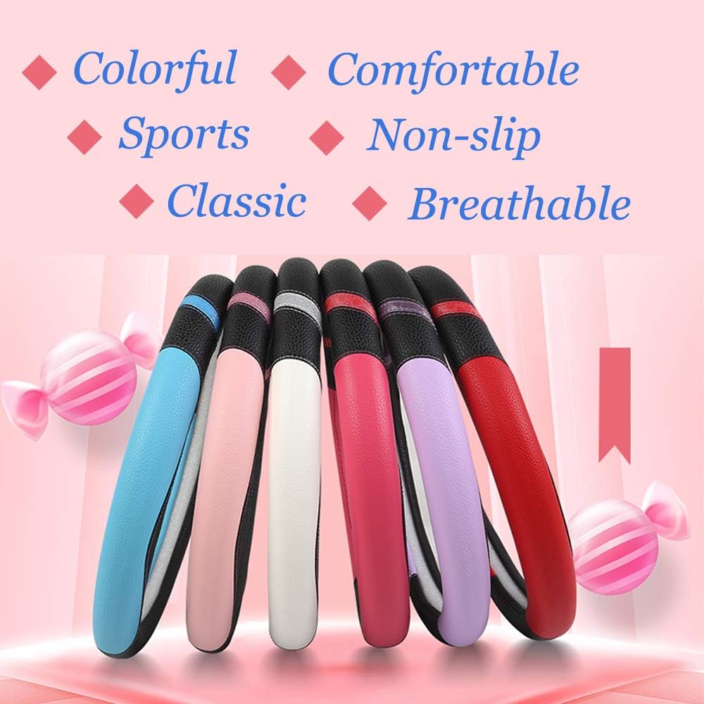 Cxtiy Steering Wheel Cover for Women Leather Universal Steering Wheel Covers for Car 15 inch (Pink)