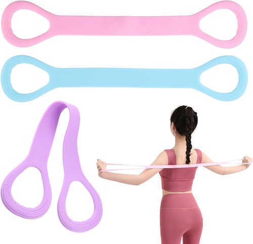 3pc Figure 8 Resistance Bands by [Brand Name] - Elastic Stretch Fitness Bands for Arm, Back & Shoulder Workouts