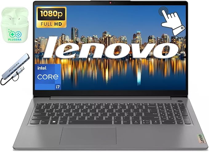 Lenovo 15.6" FHD Touchscreen Business Laptop Computer, Intel 10-Core i7-1255U Processor, 16GB RAM 1TB SSD, FR, Backlit KB, Windows 11 Pro Laptop with PLUSERA Earphones & 8-in-1 Hub Included, Grey
