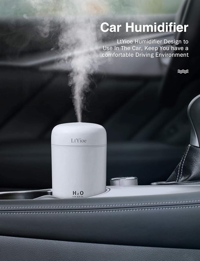 Colorful Cool Mini Humidifier, USB Personal Desktop Humidifier for Car, Office Room, Bedroom,etc. Auto Shut-Off, 2 Mist Modes, Super Quiet. (White)