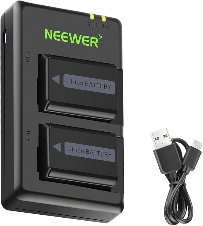 Neewer 2-Pack NP-FW50 Replacement Battery and Dual USB Charger Compatible