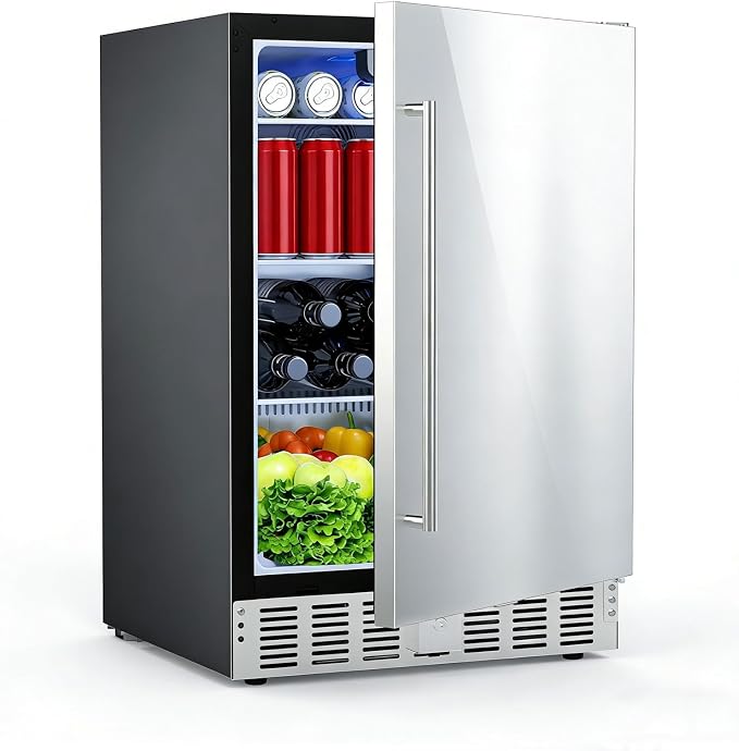 Electactic 24.4 Inch Beverage Refrigerator for Patio, Home, Kitchen, Bar | Undercounter Built-in & Freestanding, 180 Can, Stainless Steel, Digital Temperature Control, Door Lock, Front Ventilation