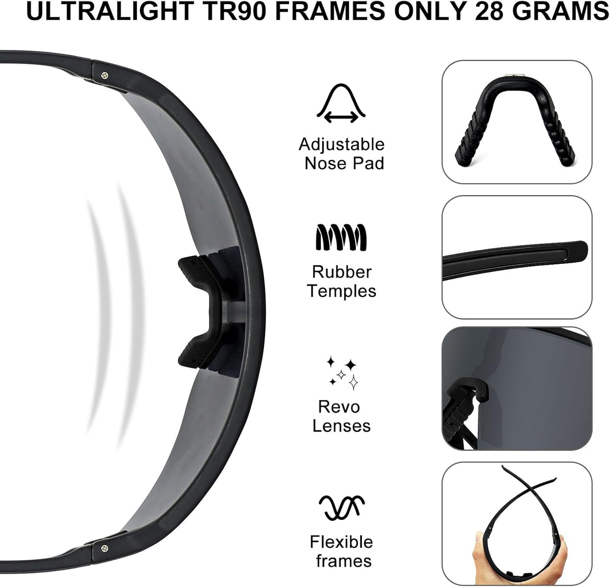 SPOSUNE Polarized Cycling Glasses - UV400 Protection Sports Sunglasses for Men & Women | Ideal for Running, Fishing, Riding