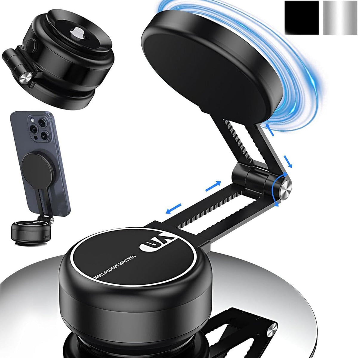 Electric Vacuum Magnetic Car Phone Mount,Vacuum Suction Car Phone Holder Hands-Free,Adjustable Foldable Magnetic Suction Cup Phone Mount,Strong Magnetic Car Mount for Smooth Surface(New-Black)