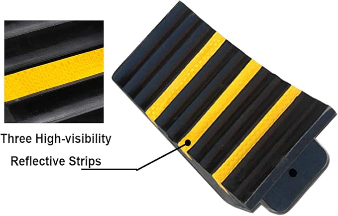 RELIANCER 2 Pack Wheel Chocks Heavy Duty Extra Large Industrial Rubber Wheel Chock Blocks w/Handle Reflective Strips for Travel Trailer Hauler Truck Fire Truck Commercial Vehicle RV 10" x 6" x 7.3"