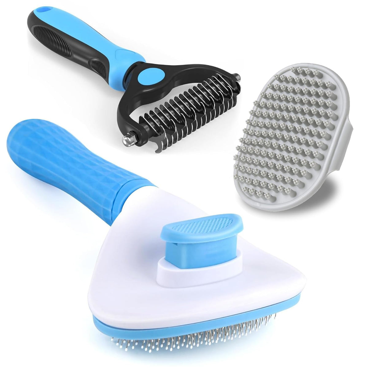 Skiennix Dog Grooming Brush Set - Double-Sided Shedding & Dematting Rake | Self-Cleaning Slicker Comb for All Coat Types