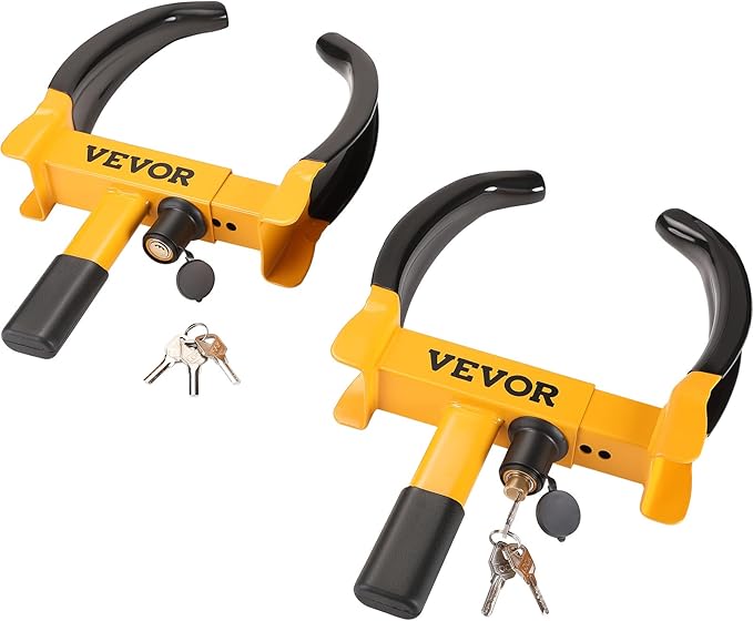 VEVOR Universal Wheel Clamp Lock, 2 Pack Adjustable Anti-Theft Tire Lock, Heavy-Duty Steel for ATV SUV Car Golf Cart Boats Motorcycles, with 6 Keys