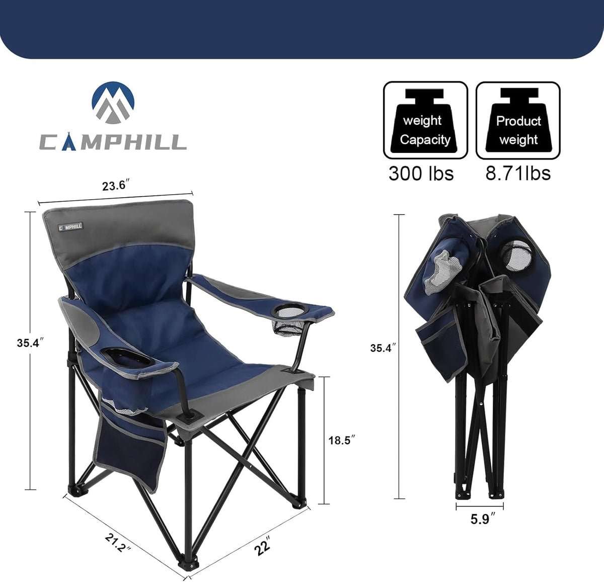 Skiennix Oversized Portable Camping Chair - Collapsible Outdoor Chair with Cup Holders & Carry Bag