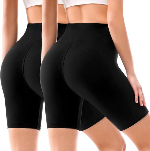 Leafigure Biker Shorts for Women - 6" High Waisted Gym & Yoga Workout - 2 Pack Set
