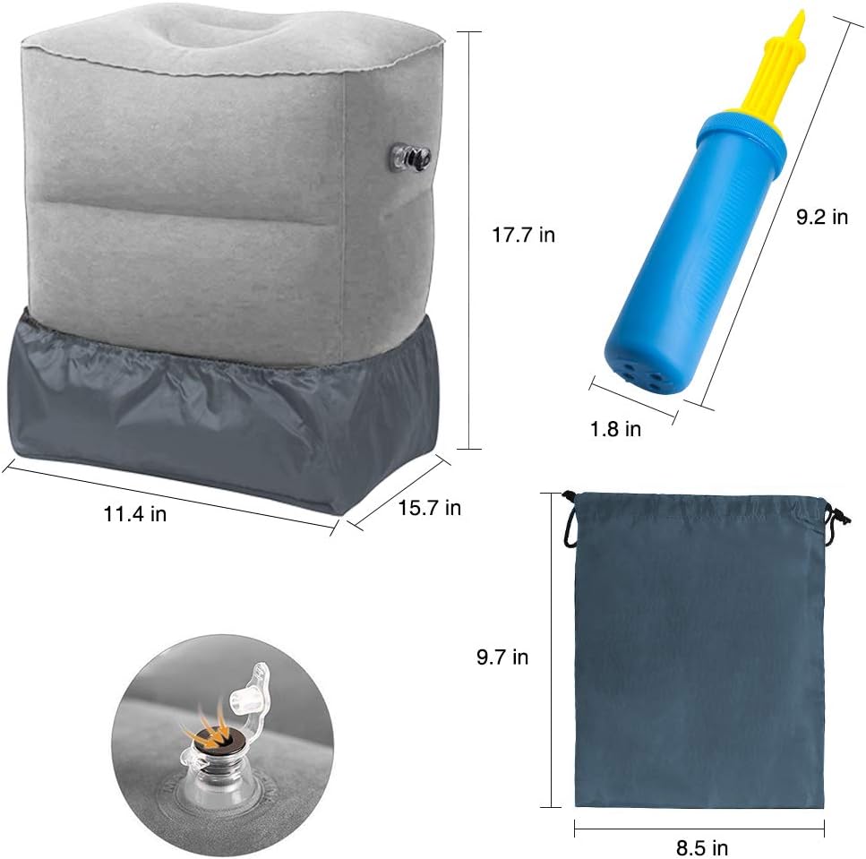 Inflatable Foot Rest Pillow Airplane Travel Kids Grey (2 Pack)